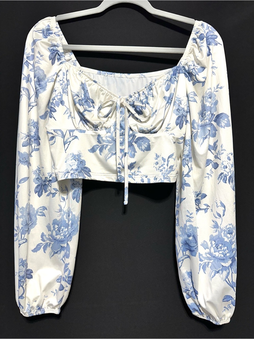 Cider Blue Floral Milkmaid Crop Top XL Cottagecore Coquette